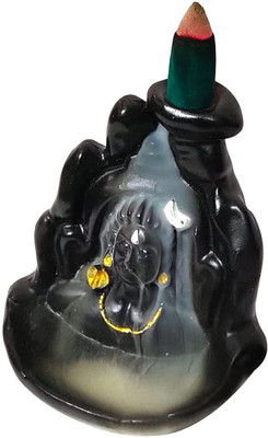 A & S VENTURES Matte Black Resin Adiyogi Shiva Idol With 10 Smoke Backflow Cones Decorative Showpiece  -  12 cm(Polyresin, Black)
