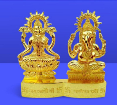 braj bazar Laxmi Ganesh Gold Plated Statue Combo Pack - Idol for Car Dashboard, Decorative Showpiece  -  7 cm(Brass, Gold)
