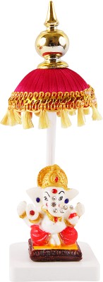 jagriti enterprise Ganesh Ji Idol Statue for Car Dashboard with gold Umbrella office /study room Decorative Showpiece  -  17.5 cm(Marble, Plastic, Multicolor)
