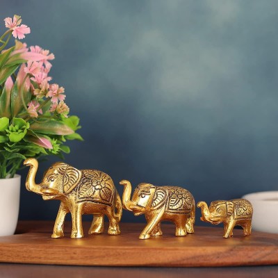 Chhariya Crafts Set of 3 gold Elephant Idol & Showpiece For Home Decor And Gift Decorative Showpiece  -  6 cm(Metal, Gold)