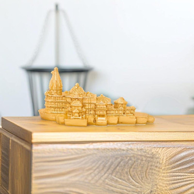 Miss Peach Ram Mandir Ayodhya Model Design Ideal for Home Temple,Gifts Office Living Room Decorative Showpiece  -  7 cm(Polyresin, Gold)