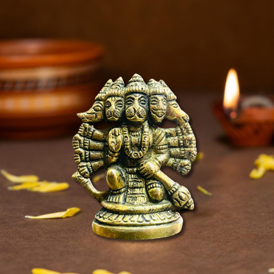 SBBCO Brass Asta Dhatu 5 Faced Hanuman ji Idol/Brass Panchmukhi Hanuman Decorative Showpiece  -  12 cm(Brass, Gold)