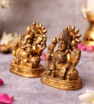 The Advitya Brass Handcrafted Lord Ganesha Goddess Laxmi for Puja, Home Temple, Diwali Gift Decorative Showpiece  -  5 cm(Brass, Gold)