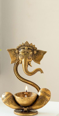 ATISHIV Brass Pagadi Turban Ganesha 6 Inch Idol With Colourful Stonework Decorative Showpiece  -  10.5 cm(Brass, Gold)