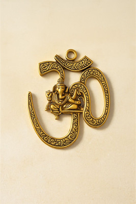 ArteVatika Wall Hanging OM Ganesh Decorative Showpiece for Success, Wealth Decorative Showpiece  -  10 cm(Metal, Gold)