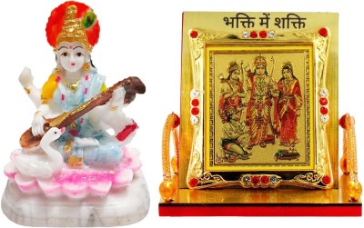 Awesome Craft Ganesh, Sarawati maa Marble Murti Combo for Pooja Room (10x8 Set of 2) Decorative Showpiece  -  10 cm(Marble, Plastic, White, Yellow)