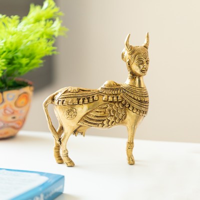 ExclusiveLane Kamdhenu Cow Hand-Etched Decorative Showpiece  -  19.8 cm(Brass, Gold)
