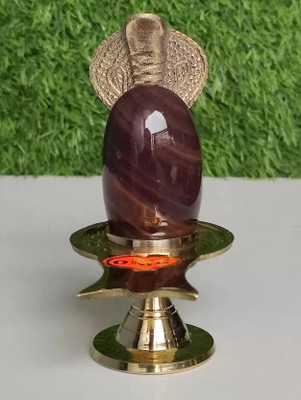 DARIDRA BHANJAN Narmada Shivling With Brass Base / Narmadeshwar Shivling With Brass Yoni Base Decorative Showpiece  -  9 cm(Brass, Brown)