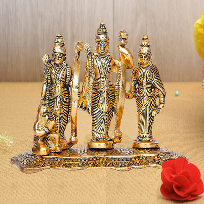 Kitlyn Jay Shri Ram / Ram Darbar / Ram Sita Laxman with Hanuman Ji Brass Idol Decorative Showpiece  -  12 cm(Brass, Gold)