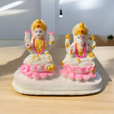 Always Better Look Look Resine Lord Laxmi ji Ganesha Statue for Pooja & Gift/Murti Idol/Home Decorative Showpiece  -  10 cm(Resin, White)