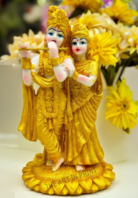 THEARTINPRINT Radha Krishna ji Jugal Jodi Murti Poly Resin,Marble Crush for Home Decorative Showpiece  -  19 cm(Polyresin, Gold)