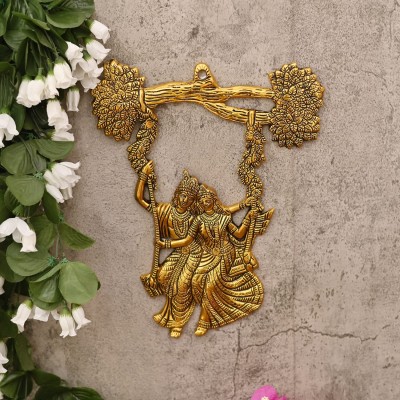 Chhariya Crafts Metal Wall Hanging Radha Krishna Jhula Decorative Showpiece  -  32 cm(Metal, Gold)