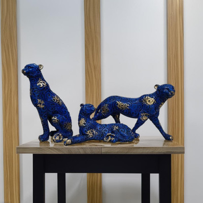 EnamorarDecor Blue Big Panthers Set of 3 Antique Sculptures Decorative Showpiece  -  27.94 cm(Polyresin, Blue)
