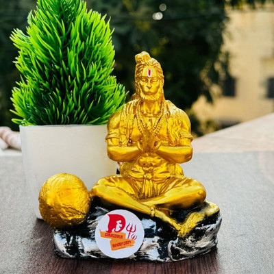 sanskaari Bahubali Hanuman Statue for Home,Temple,Car,Table,Gift Decorative Showpiece  -  10 cm(Resin, Gold)