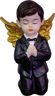 Divine Creations Angel Statue of Boy kneeling with wings | Boy First Holy Communion Gift Decorative Showpiece  -  12 cm(Polyresin, Black)