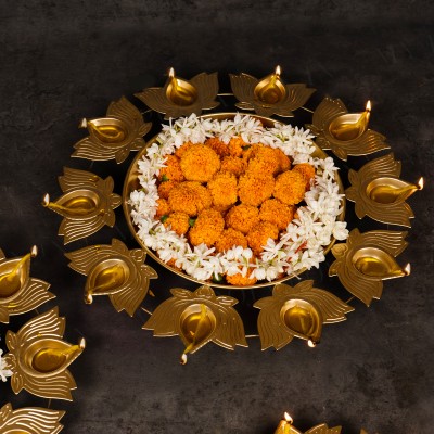 mypoojabox Astounding Lotus Diya Urli Decorative Showpiece  -  7 cm(Iron, Gold)