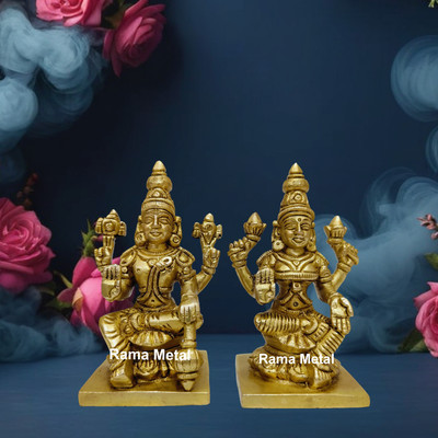RAMA METAL Brass Vishnu Lakshmi Statue | Lord Vishnu laxmi | God of Protector Laxmi Narayan Decorative Showpiece  -  10 cm(Brass, Yellow)