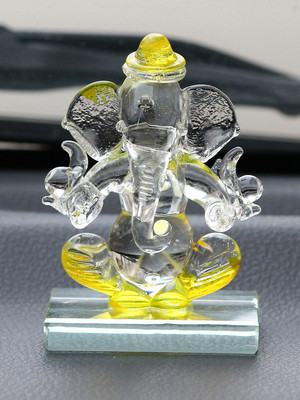 eCraftIndia and Transparent Double Sided Car Ganesha Decorative Showpiece  -  7.5 cm(Crystal, Yellow)