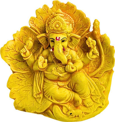 Cozzy Dera Lord Patta Ganesha Yellow Statue Idols for Home & Office Décor Car Dashboard Decorative Showpiece  -  16 cm(Marble, Beige)