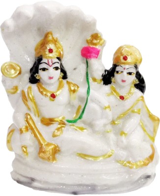 G LOOKS Vishnu Lakshmi Marble Dust Idol/ Golden Small Vishnu Laxmi Statue for Home Decorative Showpiece  -  7 cm(Polyresin, White)