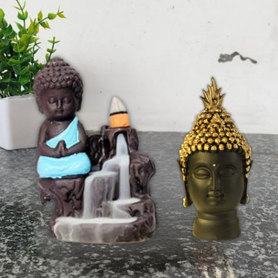 DARIDRA BHANJAN Meditation Guru Buddha Head Murti / Buddha Backflow Smoke Fountain Decorative Showpiece  -  10 cm(Resin, Multicolor)