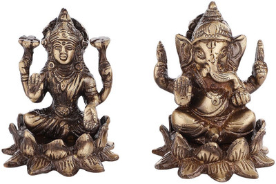 mlasdecor Brass Laxmi Ganesh Idol Decorative Showpiece  -  5 cm(Brass, Brown)