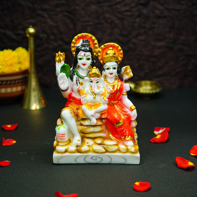 Ekhasa Hand Painted Shiv Parivar Murti (5 inch) | Marble Dust Shiv Parvati Murti Decorative Showpiece  -  14 cm(Resin, Multicolor)