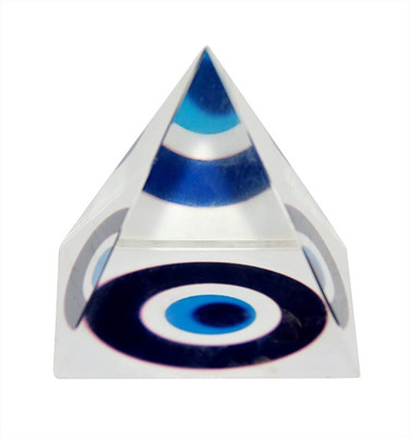 Tej Gifts Feng Shui Crystal Evil Eye Pyramid for Removing Negative Energy Vastu Decorative Showpiece  -  12.7 cm(Glass, Clear)