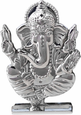 Shiv Jagdamba Ganesha Idol for Car Dashboard & Home Temple Good Luck & Fortune Decorative Showpiece  -  5 cm(Metal, Silver)
