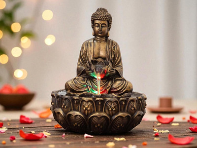 KridayKraft Glossy Ceramic Buddha Statue for Home Decor | Meditation Showpiece Decorative Showpiece  -  24 cm(Resin, Copper)