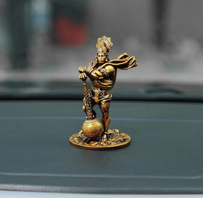 Adriti Bajrangbali Hanuman Ji Statue idol for Car and Table Decorative Showpiece  -  11 cm(Polyresin, Gold)