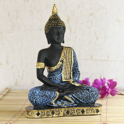 eCraftIndia Blue Meditating Buddha Idols Decorative Showpiece - 24 cm Decorative Showpiece  -  22 cm(Polyresin, Multicolor)
