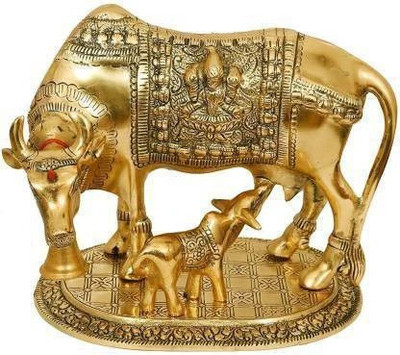 SONIRO Gold Platted Mini 5*7*5 CM Kamdhenu Cow & Calf Holy Wish Decorative Showpiece  -  19 cm(Metal, Gold)
