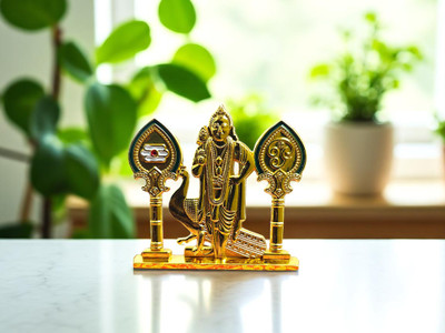 Wodec GOD MURUGAR GOLDEN METAL VEL IDOL FOR CAR DASHBOARD,POOJA ETC..-RELIGIOUS IDOL Decorative Showpiece  -  7.5 cm(Metal, Gold)