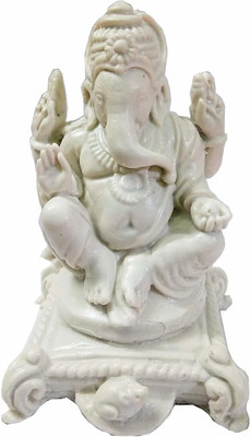 SK Craft White Polyresin Ganesha Siddh Ganesh Ji Idol in Marble Power Finish for Home and Office Decor-16x10x7 (HxLxW) cm Decorative Showpiece  -  16 cm(Polyresin, White)