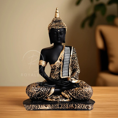Royalbox Meditating Buddha Statue For Home Decor Idol Decorative Showpiece  -  17 cm(Polyresin, Gold)