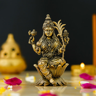 THOLIYA ARTS Raj Rajeshwari Idol Tripura Sundari Murti Maa Lalita Rajarajeshwari Figurine Decorative Showpiece  -  10 cm(Brass, Gold)