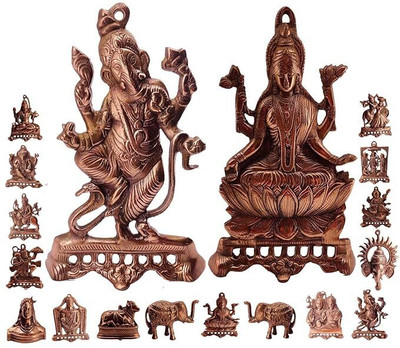sai praseeda Black Metal Goddess Lakshmi & Snake Ganesha Idols_Pack of 2 Decorative Showpiece  -  19 cm(Metal, Brown)
