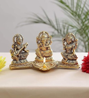 SHREE GIRRAJ JI TRADERS Shree Girraj Ji Traders Laxmi Ganesh Saraswati Idol Diya Stand, Deepak Oil Diya Decorative Showpiece  -  10 cm(Metal, Gold)