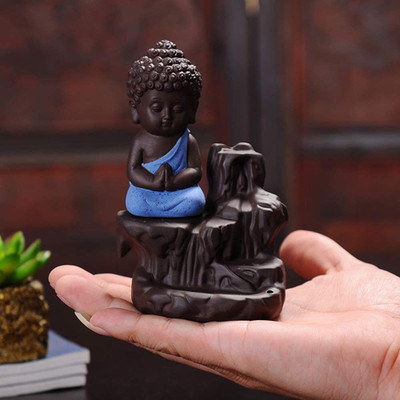 Starpion Buddha Backflow Incense Holder with 10 Scented Backflow Cone Incenses Decorative Showpiece  -  11 cm(Polyresin, Blue)