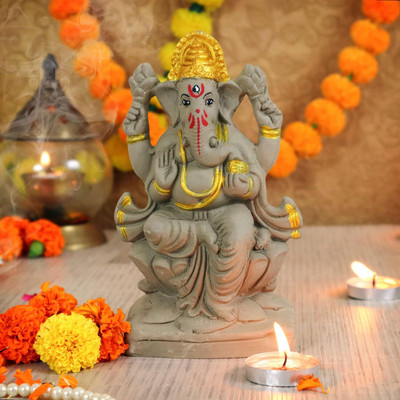 SOMUDEE Eco-Friendly Ganpati, Easily Dissolve in Water Ganesh Chaturthi 21 CM A2 Decorative Showpiece  -  21 cm(Clay, Maroon)