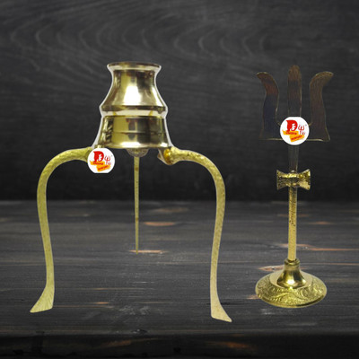 Yashodanandan Brass Pooja Stand, Lord Shiva Abhishek Set,Mahadev Trishul,Abhishek Kalash Stand Decorative Showpiece  -  12 cm(Brass, Gold)