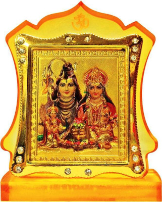 Gwals Hindu God Acrylic Frame Idol Shiv Parivar Temple Frame for Car Dashboard Decorative Showpiece  -  7.5 cm(Plastic, Gold)