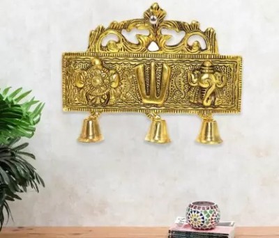 A & S VENTURES Tirupati Door Wall Hanging Shankh Chakra Namah with Bells Decorative Showpiece  -  16 cm(Metal, Gold)