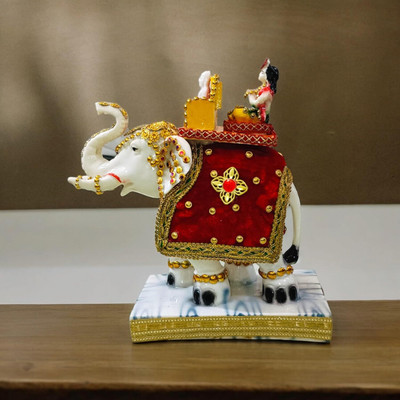 Hanu Creations God Indra with Erawat Elephant Statue For vastu Marble dust (22Lx10Wx26H)CM Decorative Showpiece  -  26 cm(Polyresin, Multicolor)
