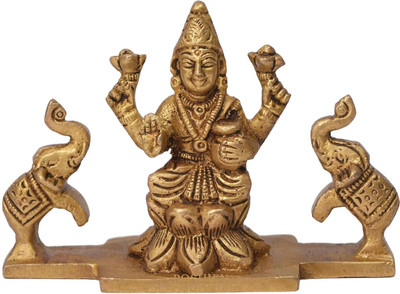POSHIFY Divine Brass Gaja Laxmi MATA Idol for Spiritual Growth Decorative Showpiece  -  8 cm(Gold Plated, Gold)