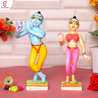 GW Creations Radha Krishna Exquisite Marble Statues, Murtis, for Home Décor & pooja rooms Decorative Showpiece  -  22 cm(Marble, White, Red)