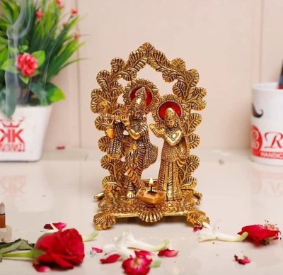 LABHCART Radha Krishna Idol ,Diya and Mehrab Frame Handmade for Home Puja Decor Article Decorative Showpiece  -  12.5 cm(Metal, Gold)