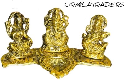 shri haridas Lakshmi Ganesh Saraswati Decorative Showpiece  -  10 cm(Metal, Gold)