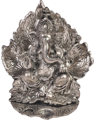 JaipurCrafts Adorable Lord Ganesha With Deepak Decorative Showpiece  -  20.32 cm(Aluminium, Silver)
